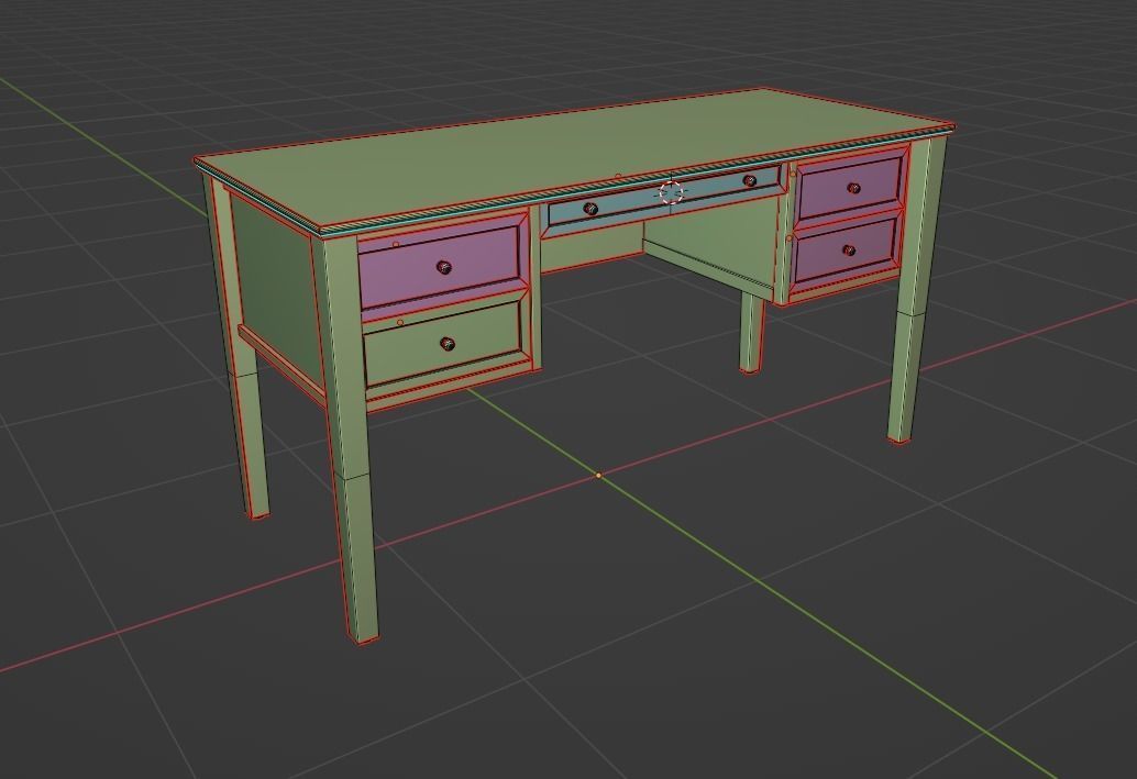 Old Desk Low-poly 3D model_6