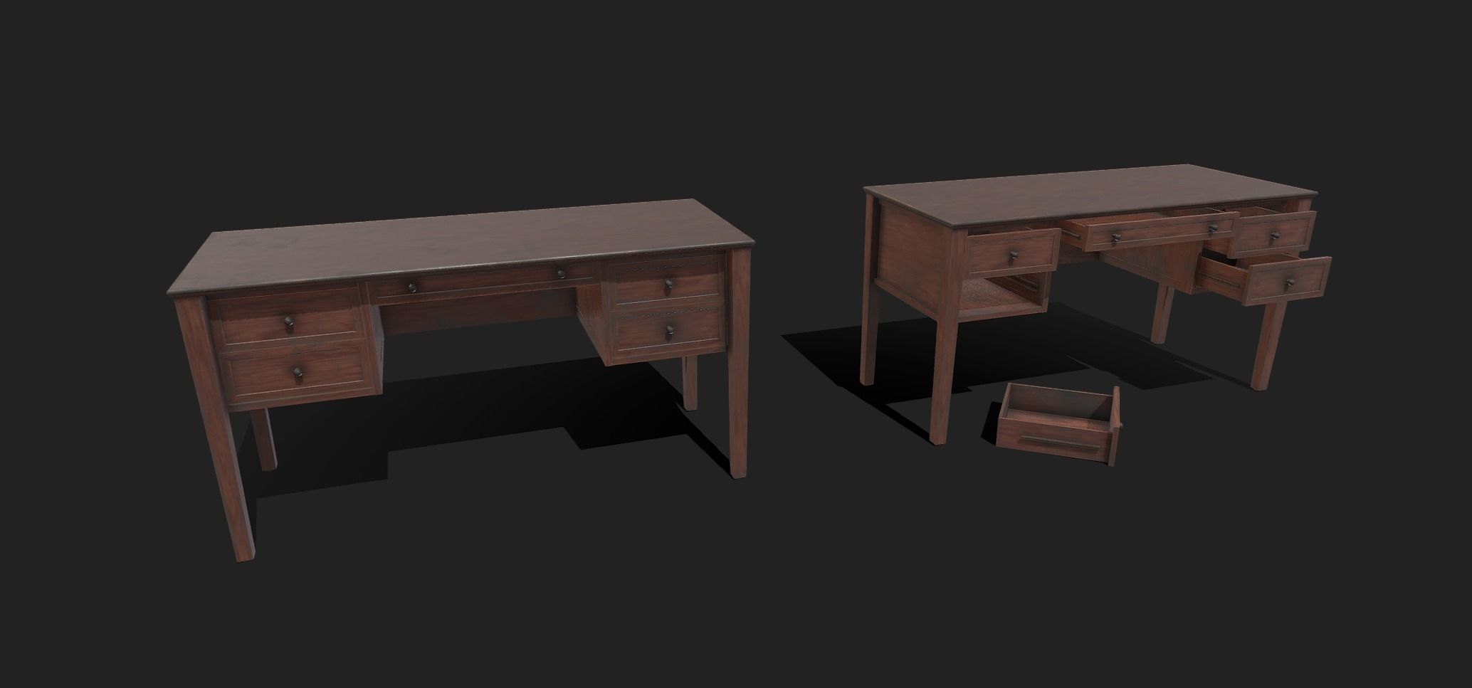 Old Desk Low-poly 3D model_5
