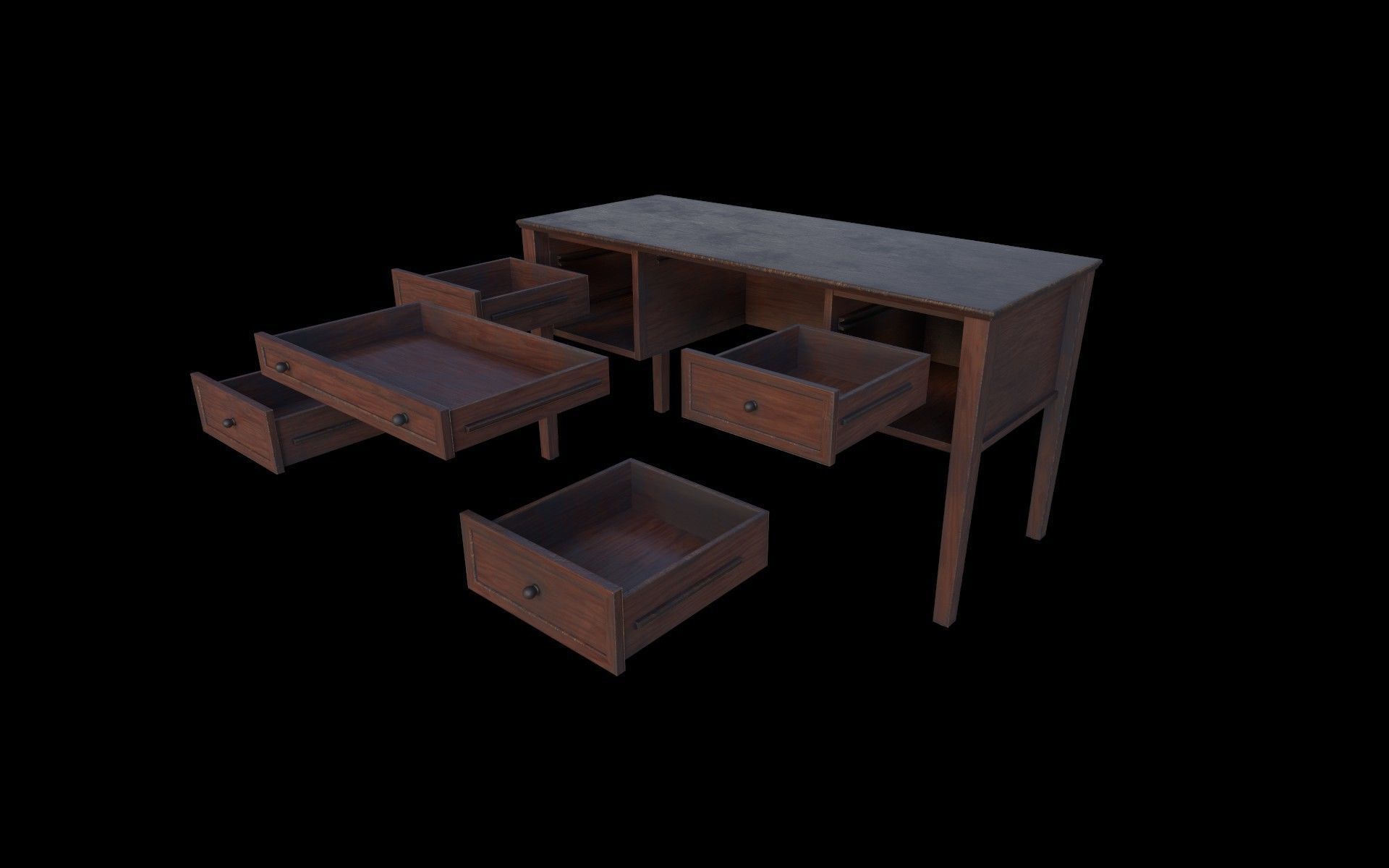 Old Desk Low-poly 3D model_4