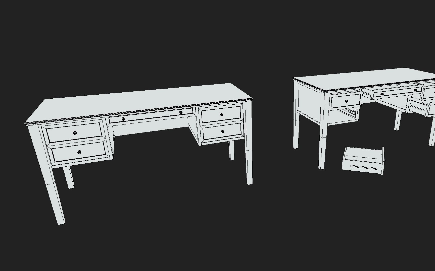 Old Desk Low-poly 3D model_7