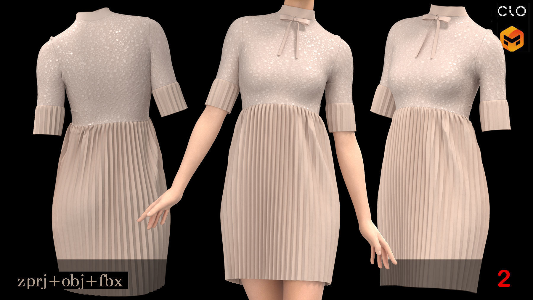 3 Women Party Dress 3D model_2
