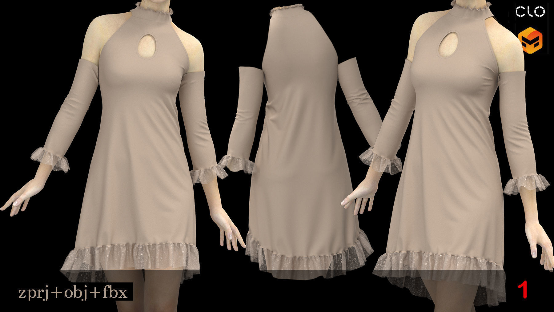 3 Women Party Dress 3D model_1