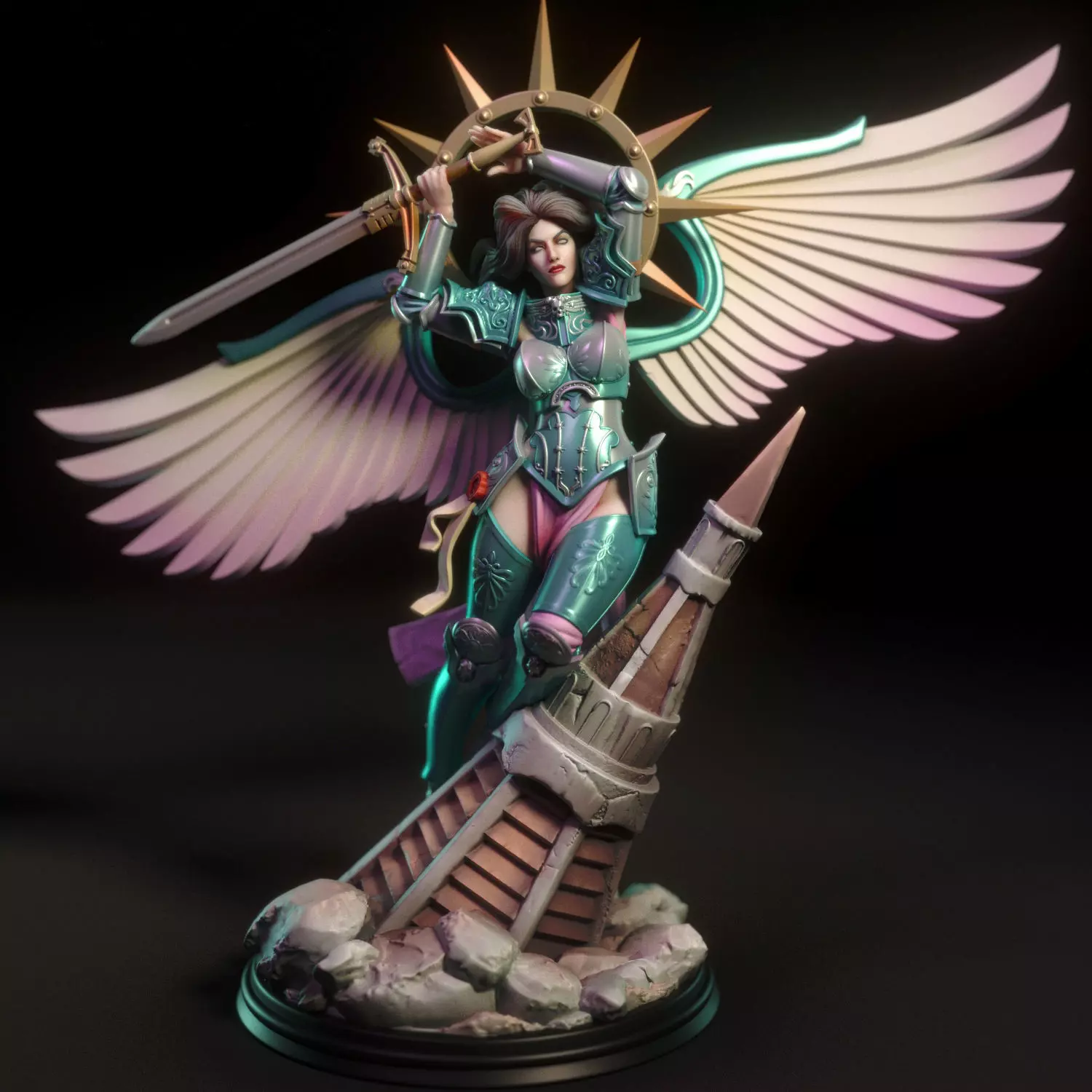 Celeste statue of woman holding sword 3D print model_0