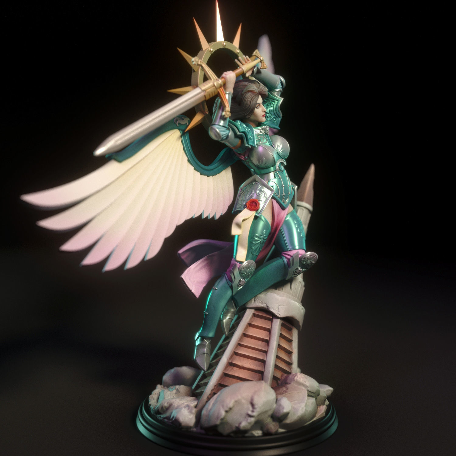 Celeste statue of woman holding sword 3D print model_1