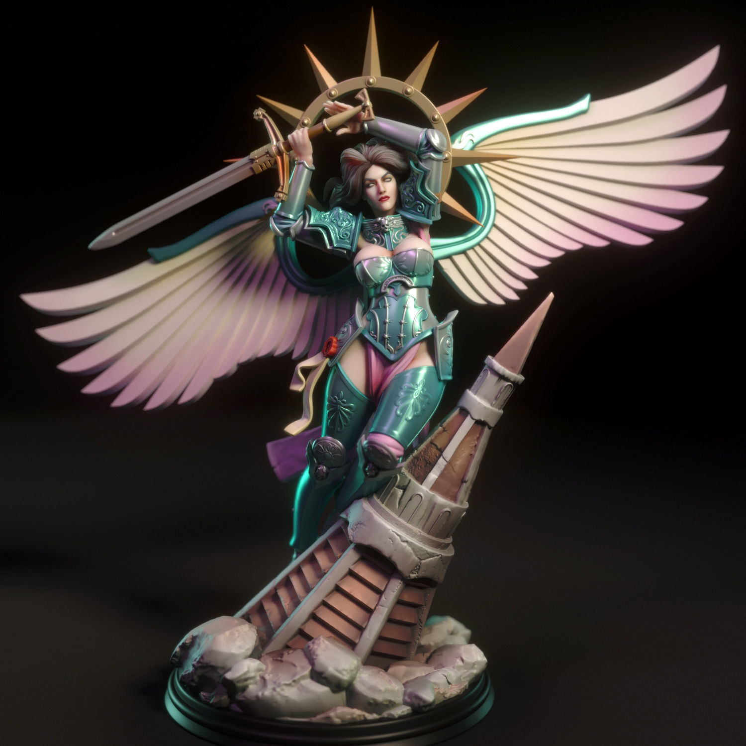 Celeste statue of woman holding sword 3D print model_5