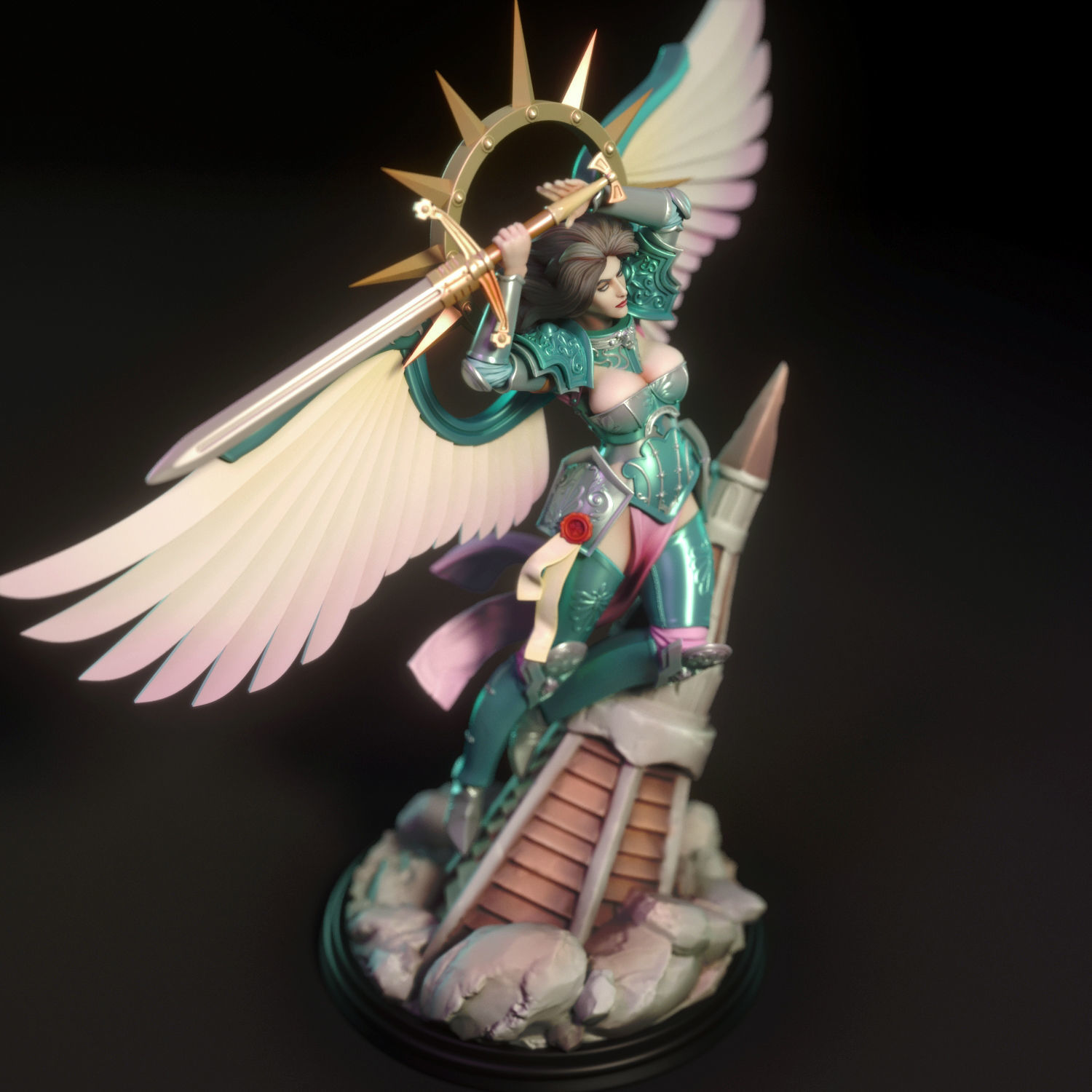 Celeste statue of woman holding sword 3D print model_7