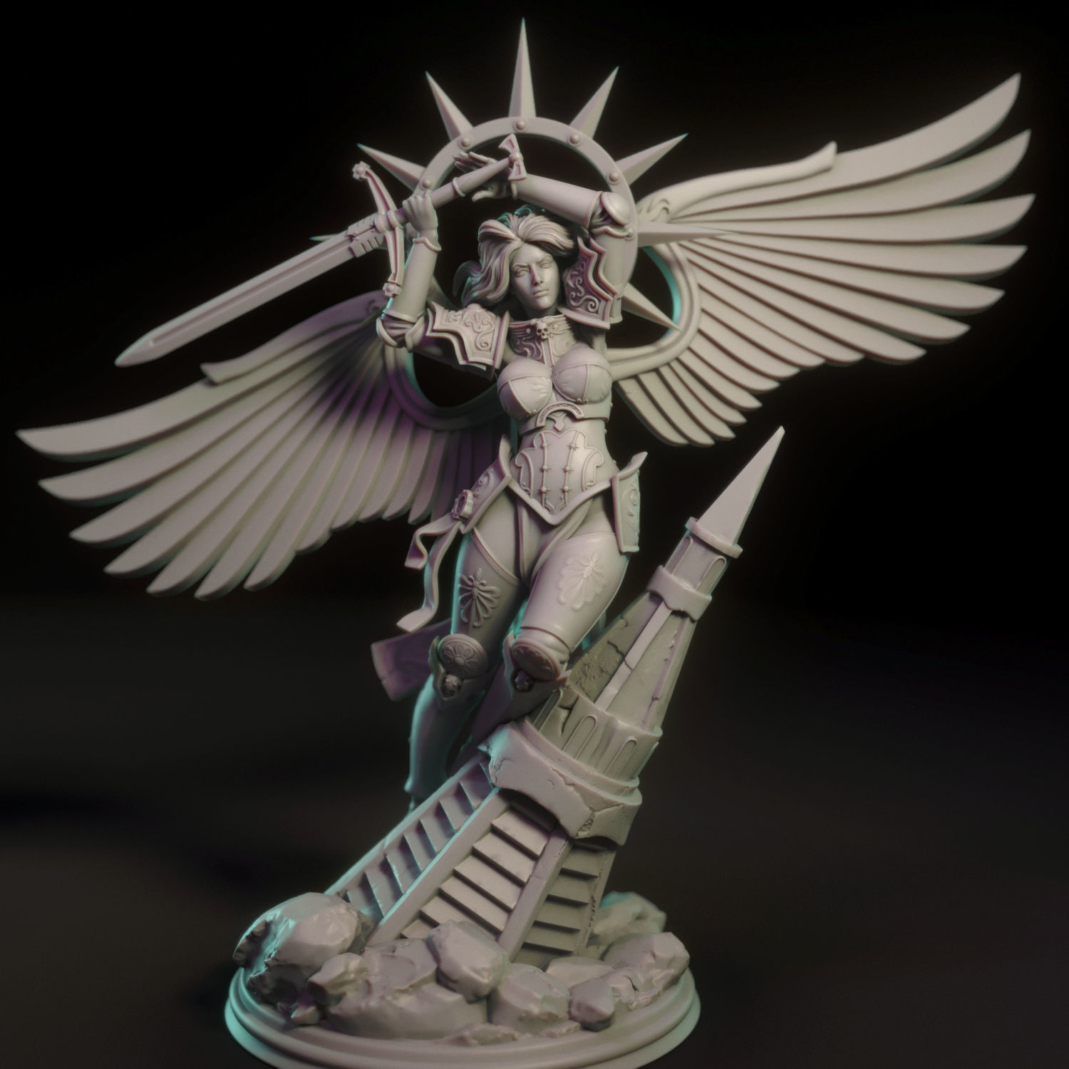 Celeste statue of woman holding sword 3D print model_8