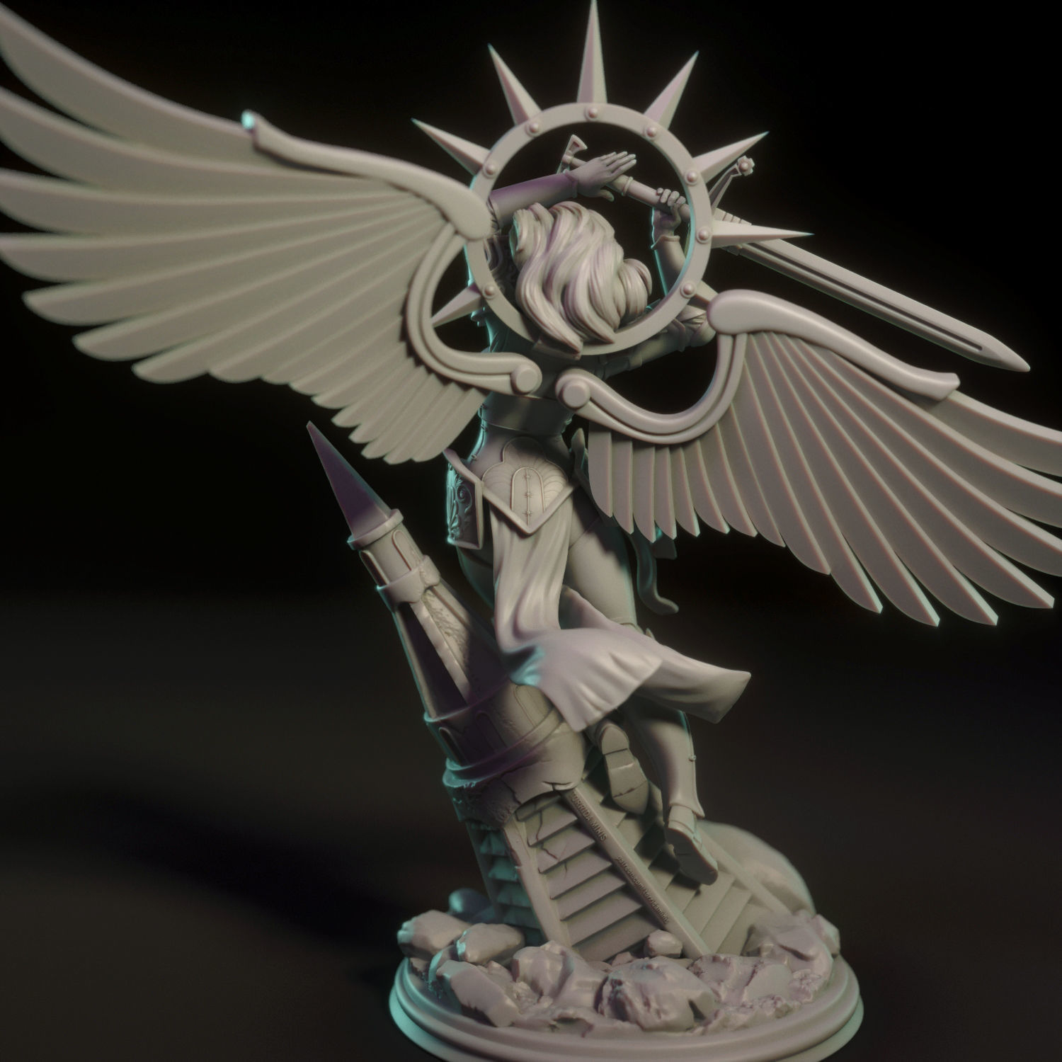 Celeste statue of woman holding sword 3D print model_9
