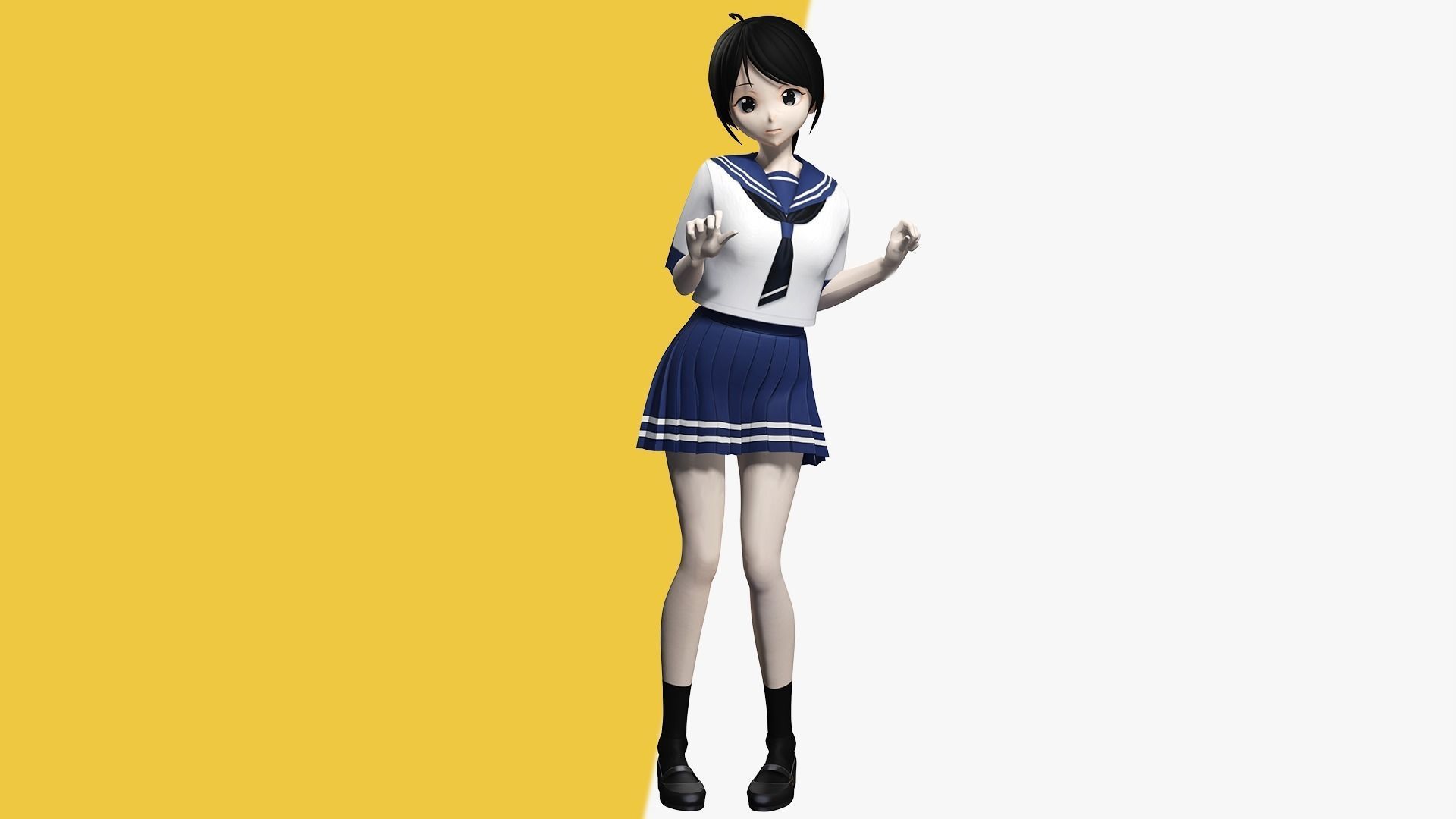 VRM girl Asian Woman RealTime japanese korean Female 3D VRCHAT Low-poly 3D model_5