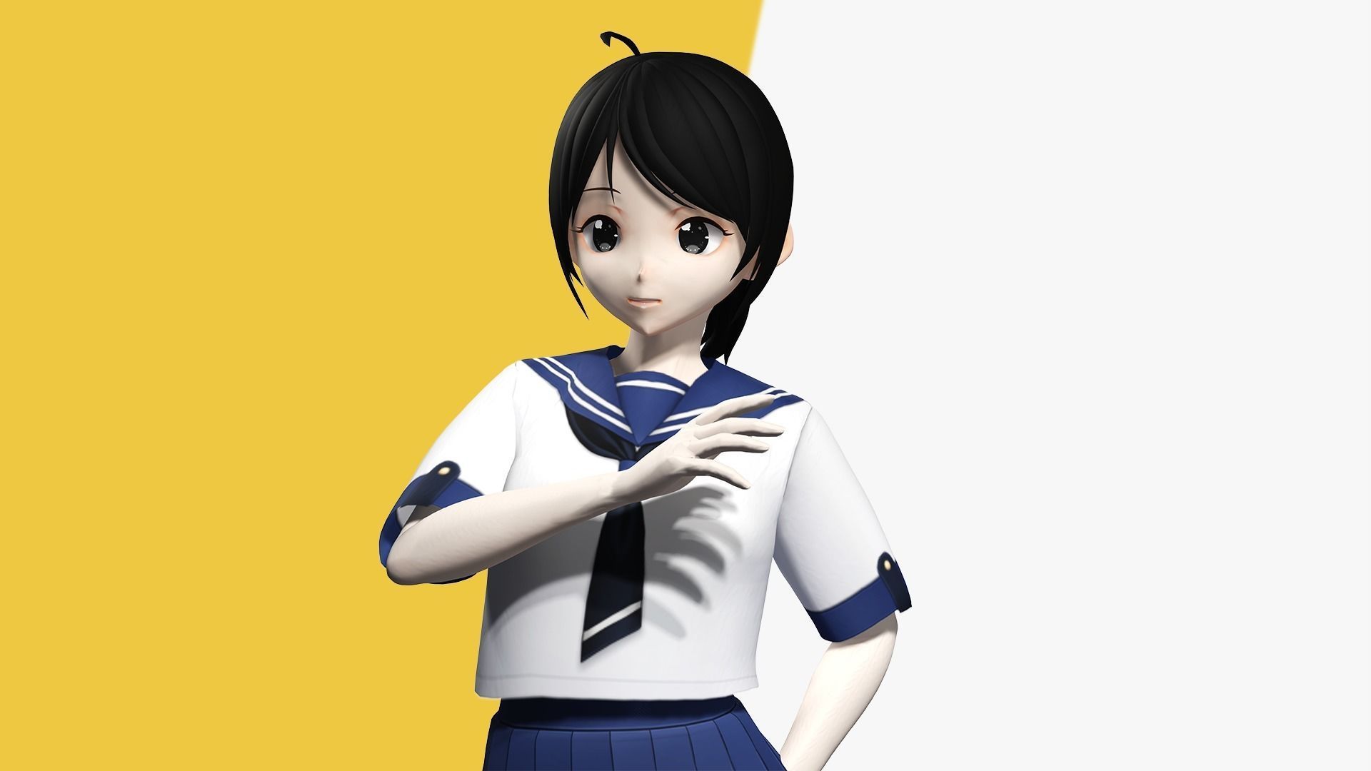 VRM girl Asian Woman RealTime japanese korean Female 3D VRCHAT Low-poly 3D model_7