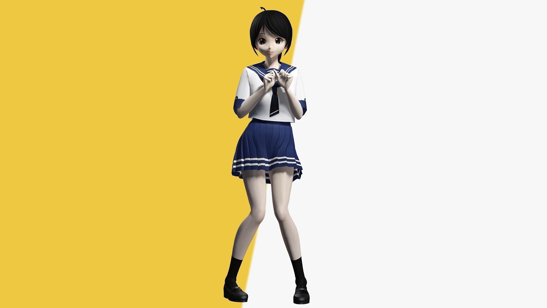 VRM girl Asian Woman RealTime japanese korean Female 3D VRCHAT Low-poly 3D model_11