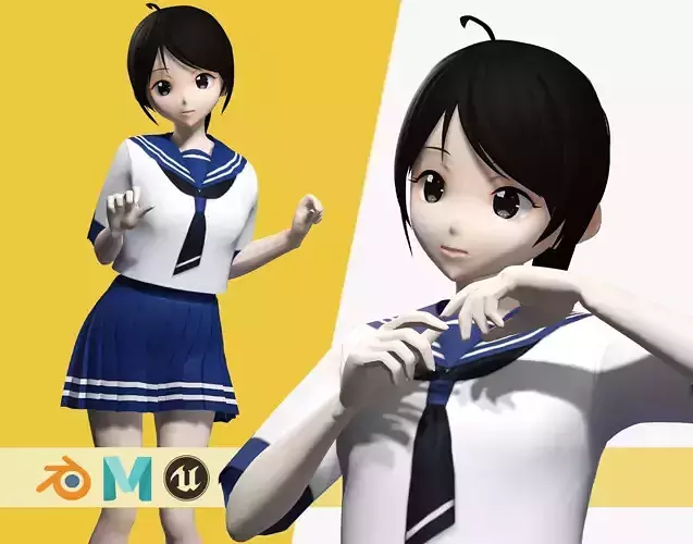 VRM girl Asian Woman RealTime japanese korean Female 3D VRCHAT Low-poly 3D model