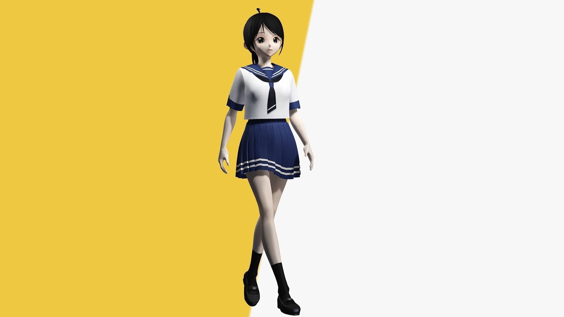 VRM girl Asian Woman RealTime japanese korean Female 3D VRCHAT Low-poly 3D model_9