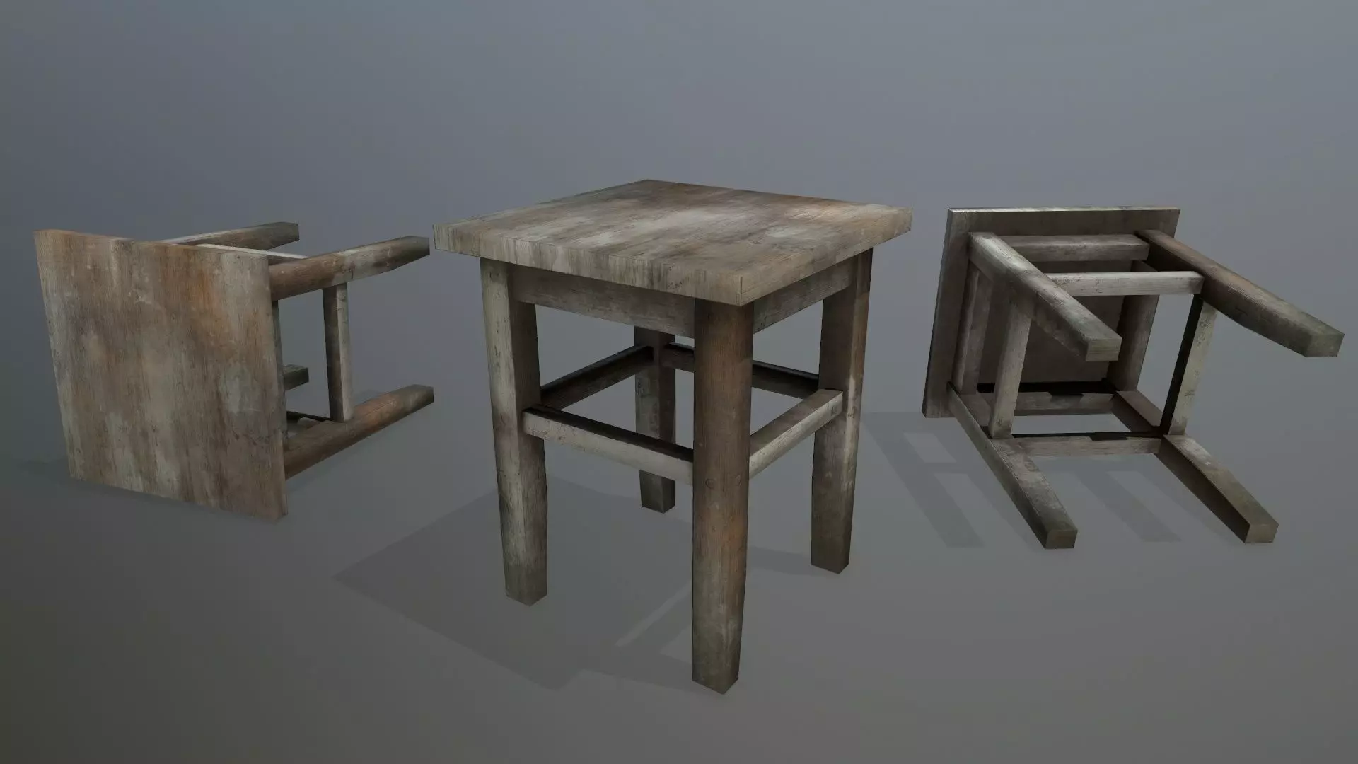 Footstool wooden table Low-poly 3D model_0