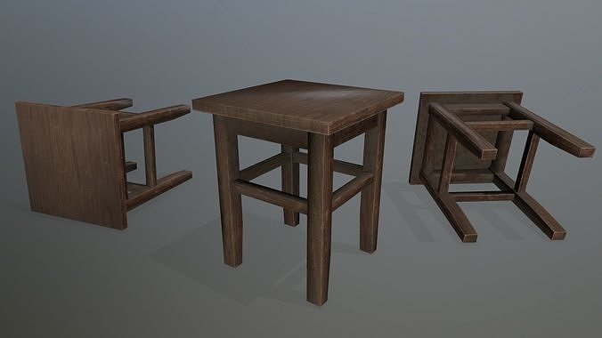 Footstool wooden table Low-poly 3D model