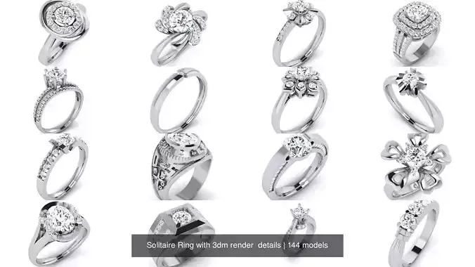 144 Solitaire Ring with 3dm render  details 3D Model Collection