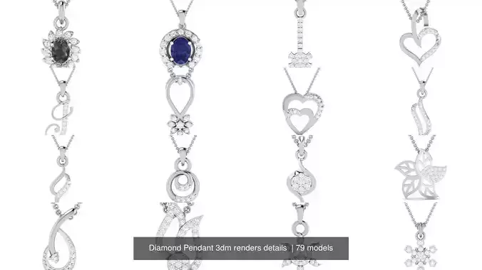 79 Diamond Pendant 3dm renders details 
