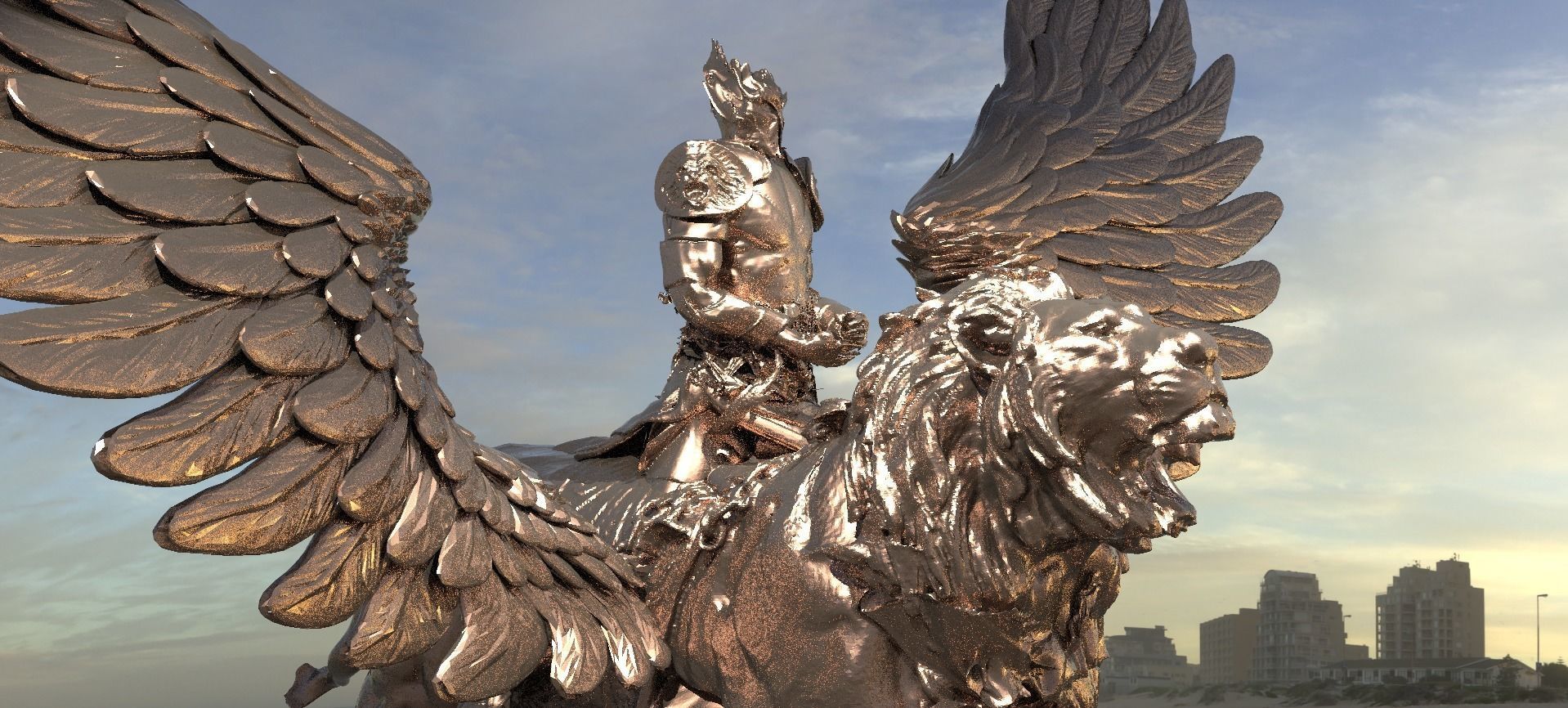 Great lion Warrior Statue  3D model_1