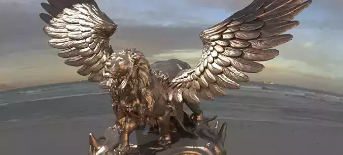 crescent Winged Great lion Sculpture 3D model