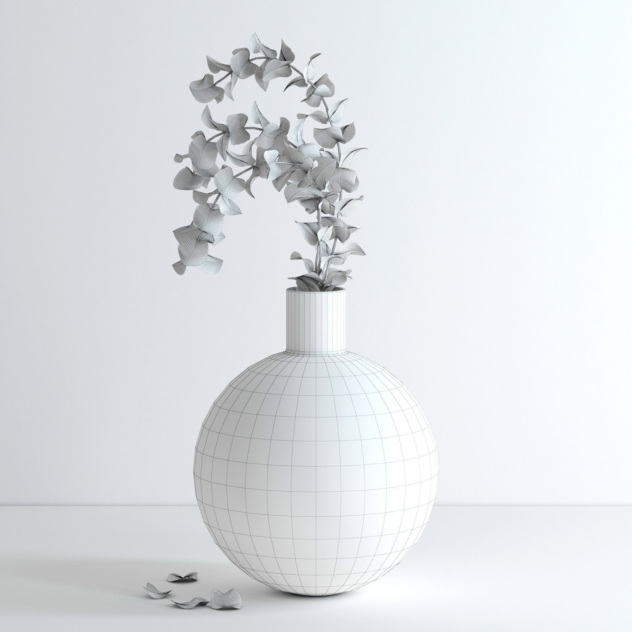 Eucalyptus Set leaves in glass vase 3D model_8