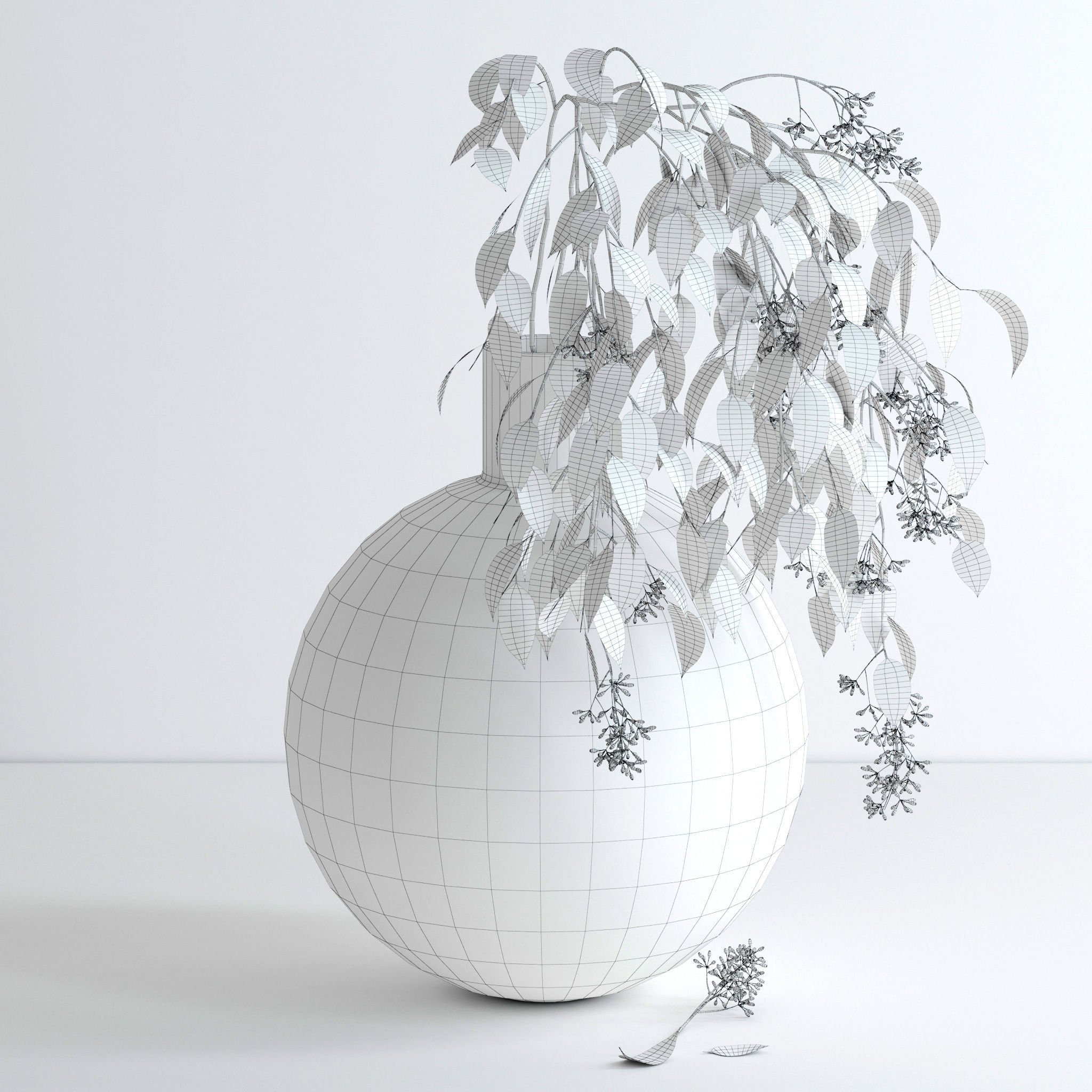 Eucalyptus Set leaves in glass vase 3D model_24