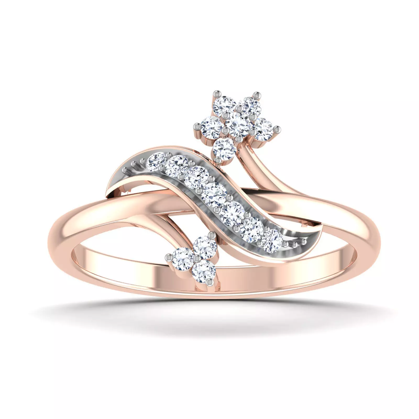 Women Flower Diamond Ring 3dm stl render details 3D print model_0