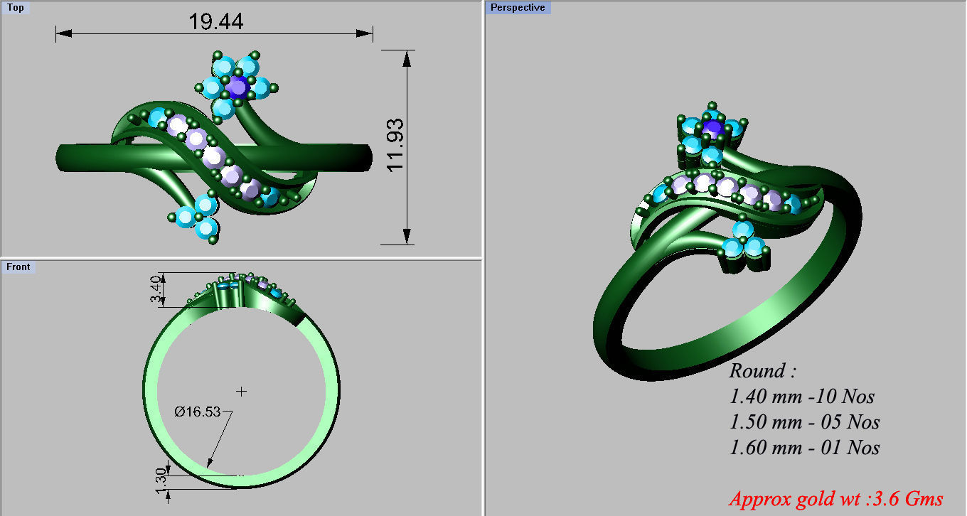 Women Flower Diamond Ring 3dm stl render details 3D print model_5