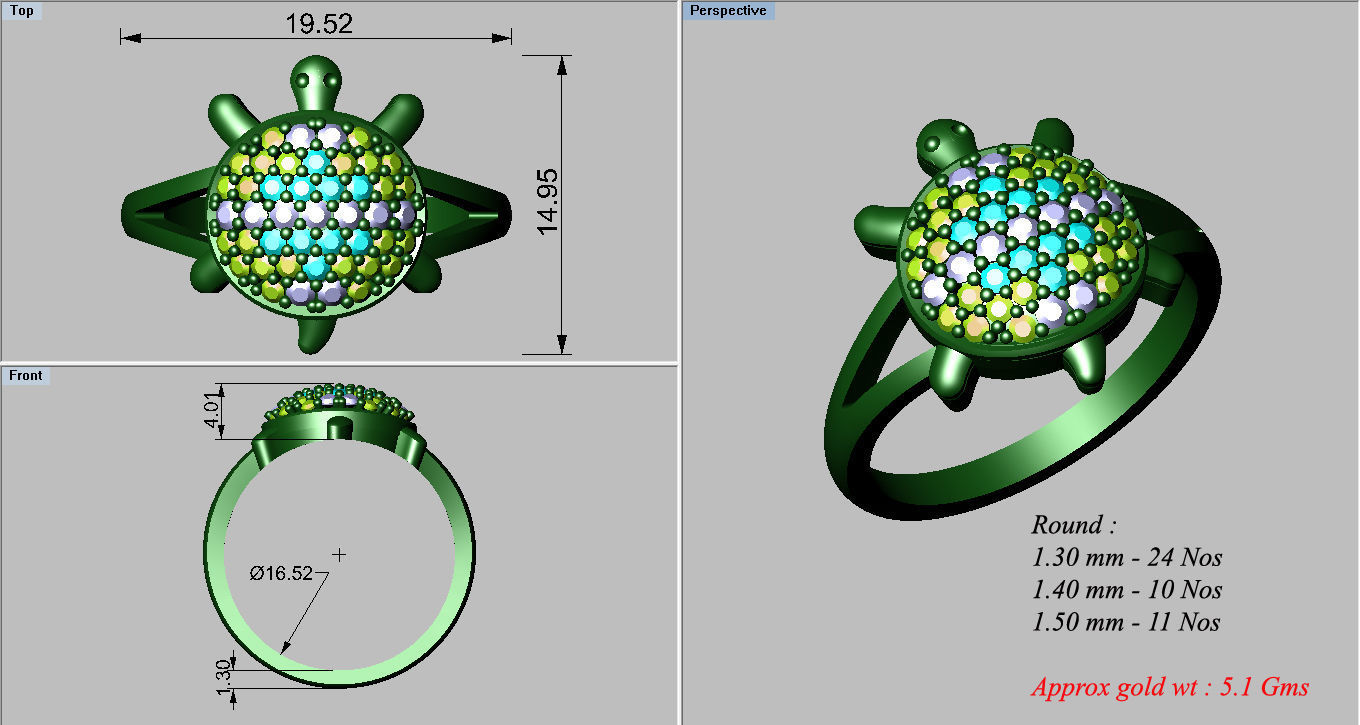 Tortoise Diamond Ring 3dm stl render details 3D print model_5