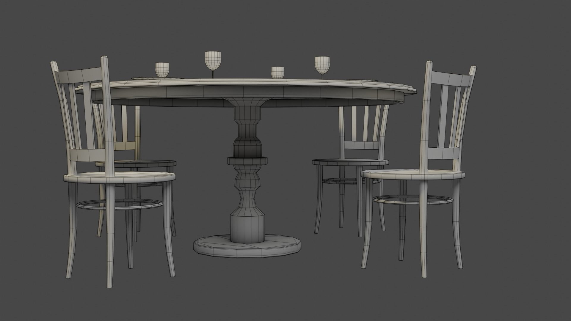 Round Table and Chairs for Game Low-poly 3D model_9