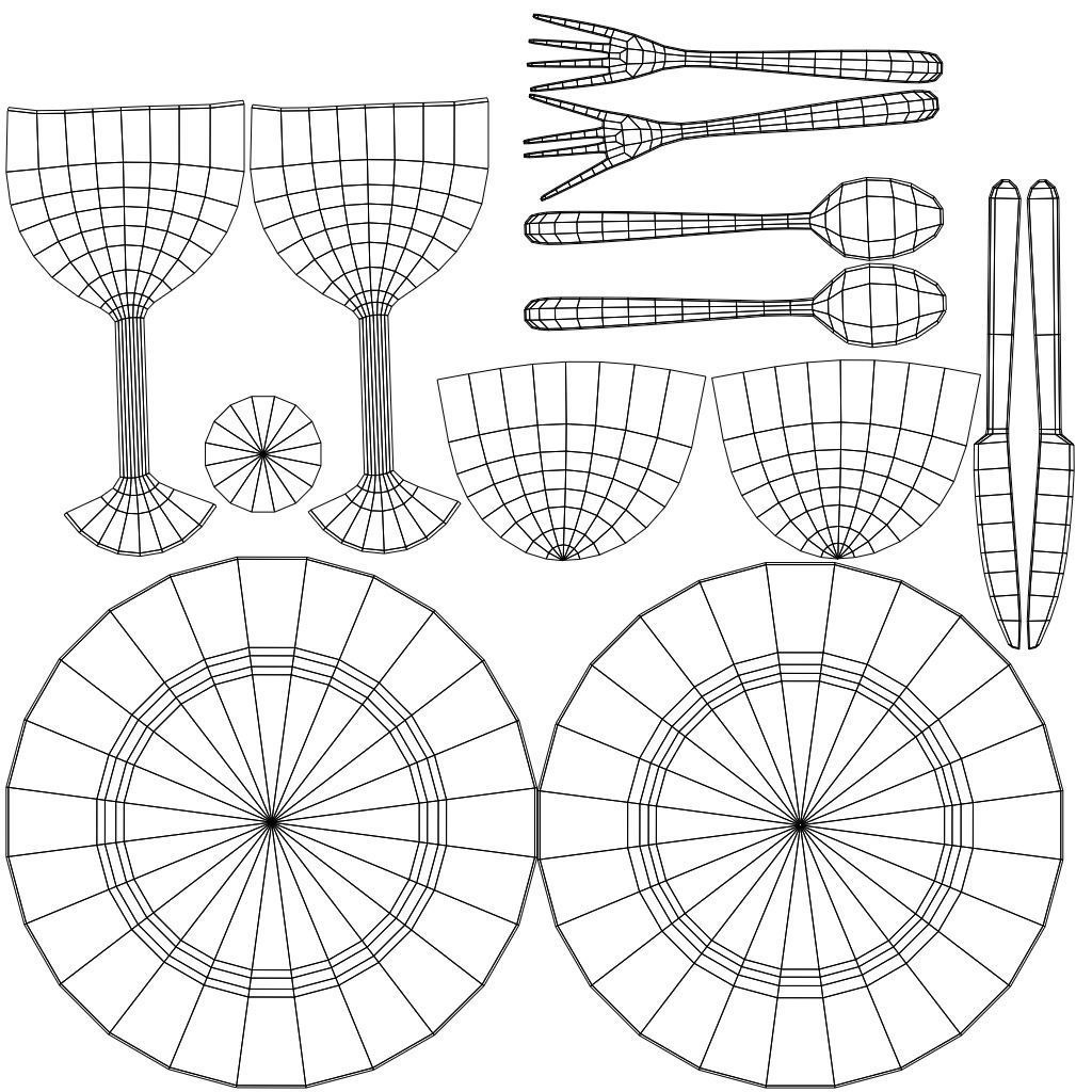 Round Table and Chairs for Game Low-poly 3D model_7