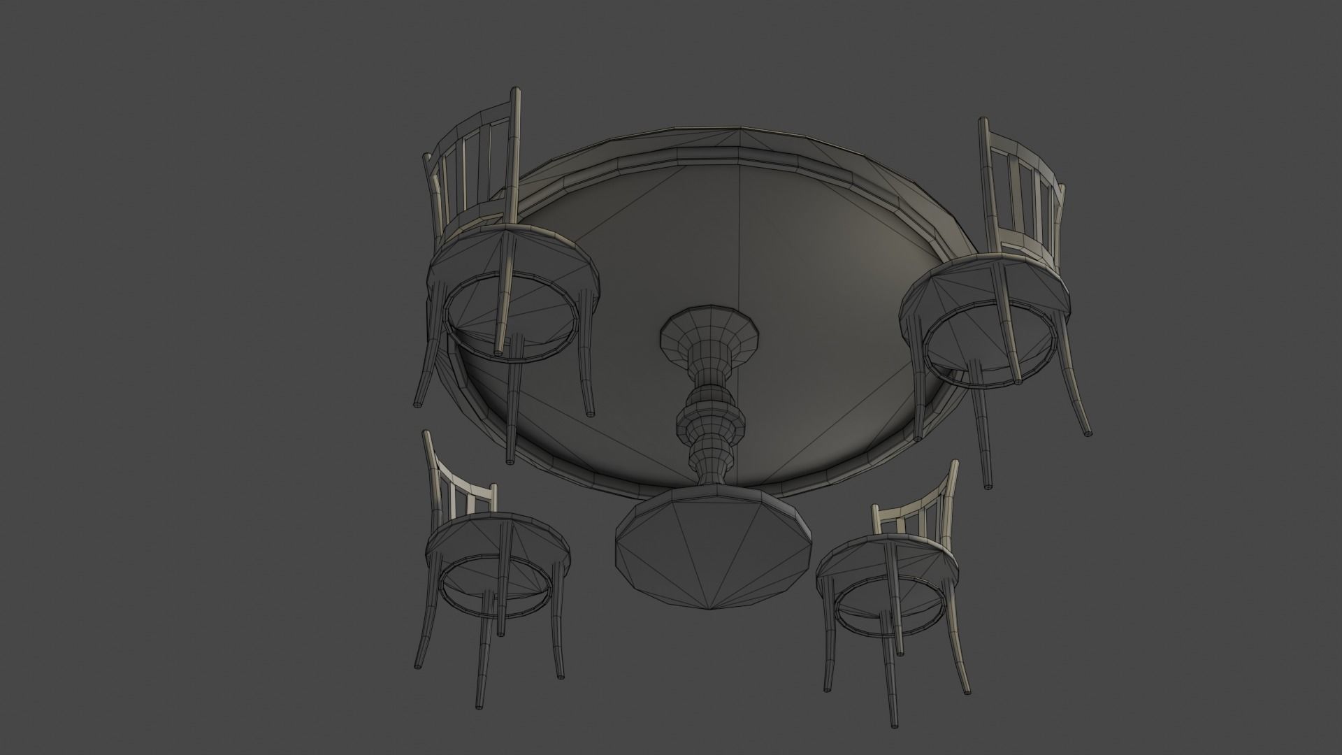 Round Table and Chairs for Game Low-poly 3D model_11