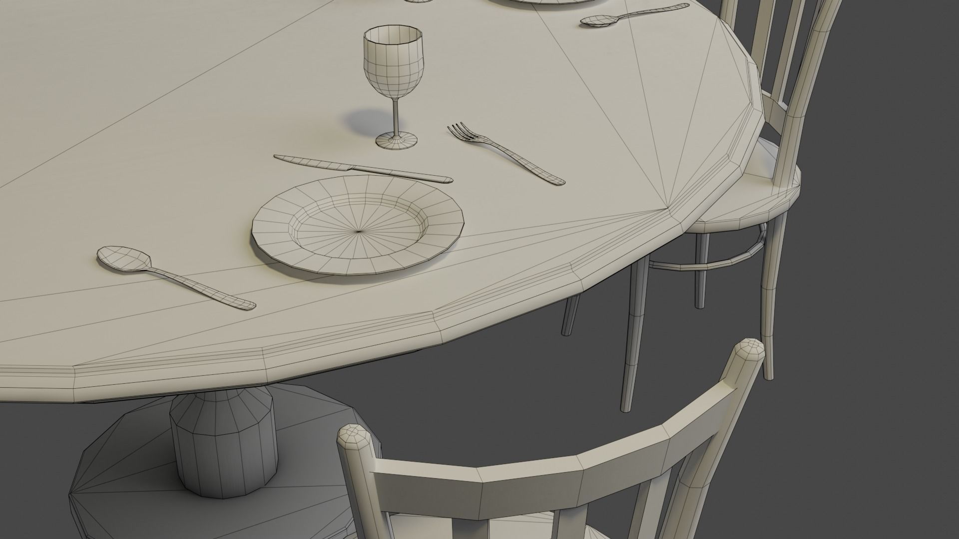 Round Table and Chairs for Game Low-poly 3D model_10