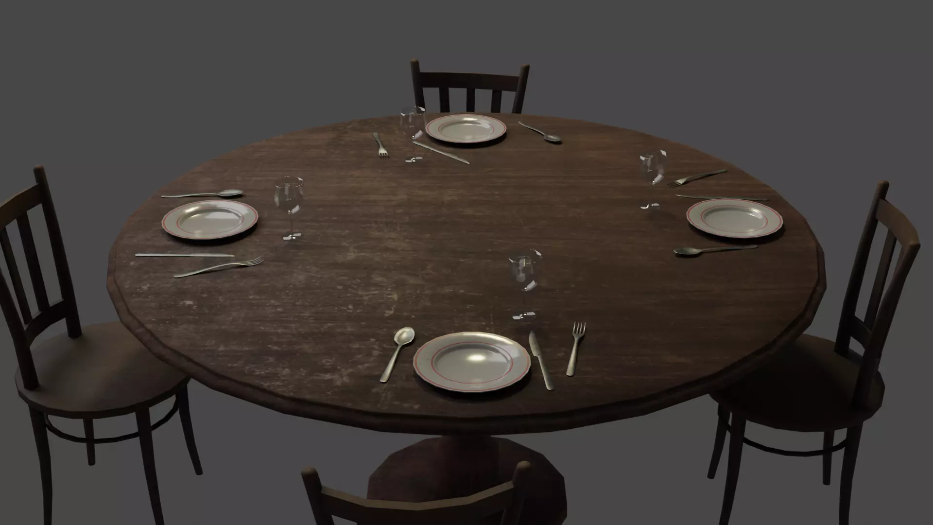 Round Table and Chairs for Game Low-poly 3D model_0