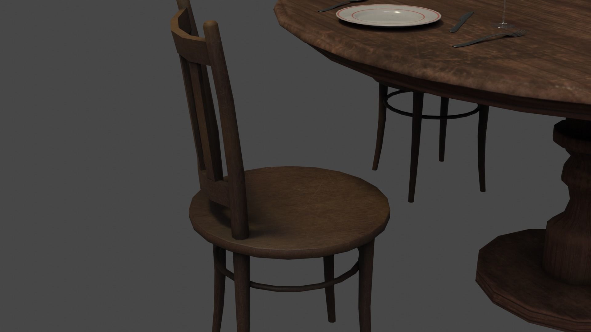 Round Table and Chairs for Game Low-poly 3D model_4