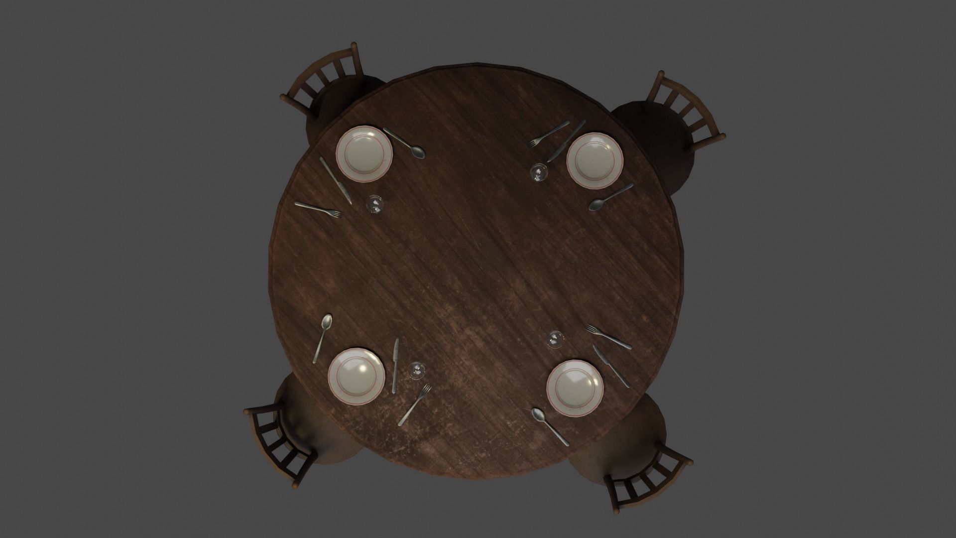 Round Table and Chairs for Game Low-poly 3D model_1