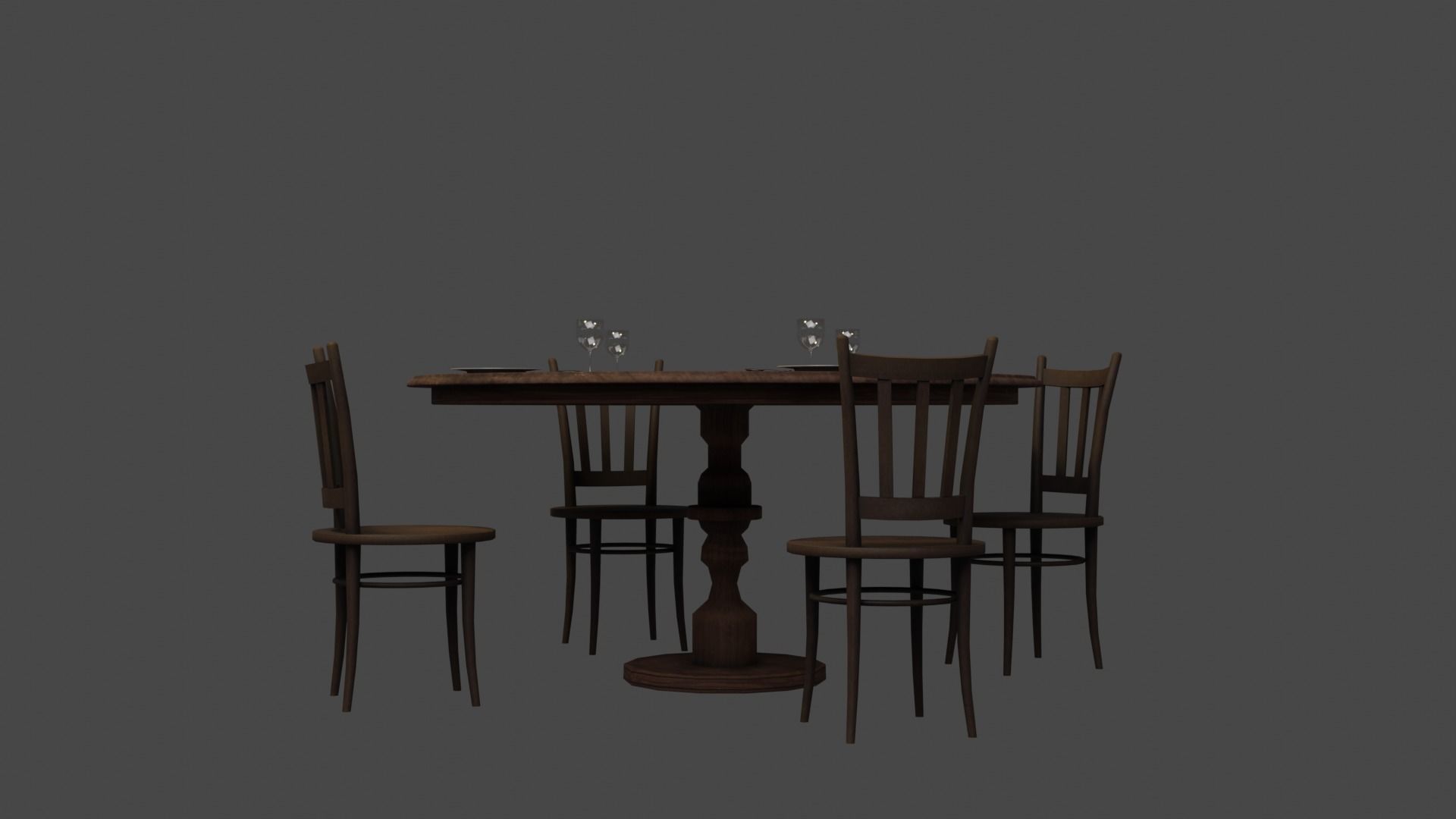 Round Table and Chairs for Game Low-poly 3D model_3