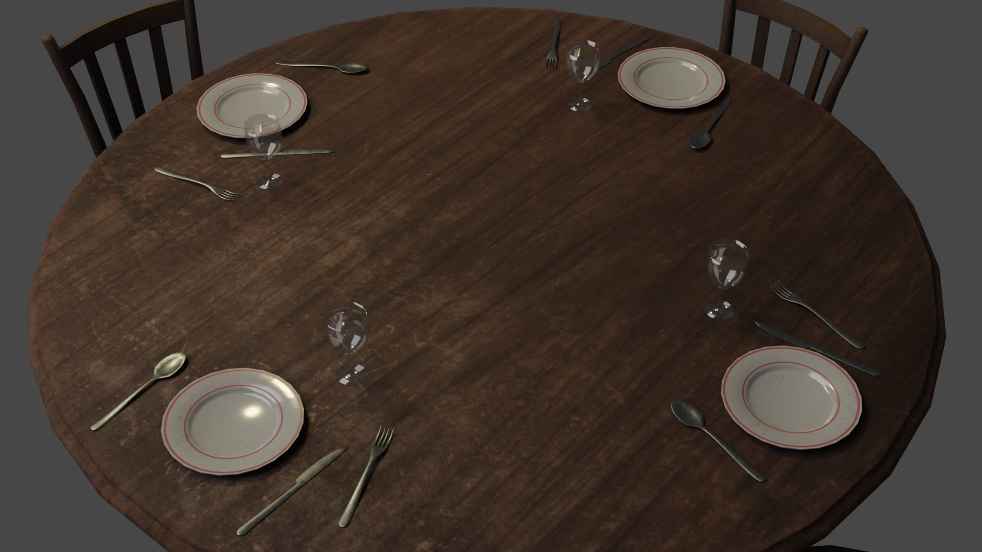 Round Table and Chairs for Game Low-poly 3D model_2