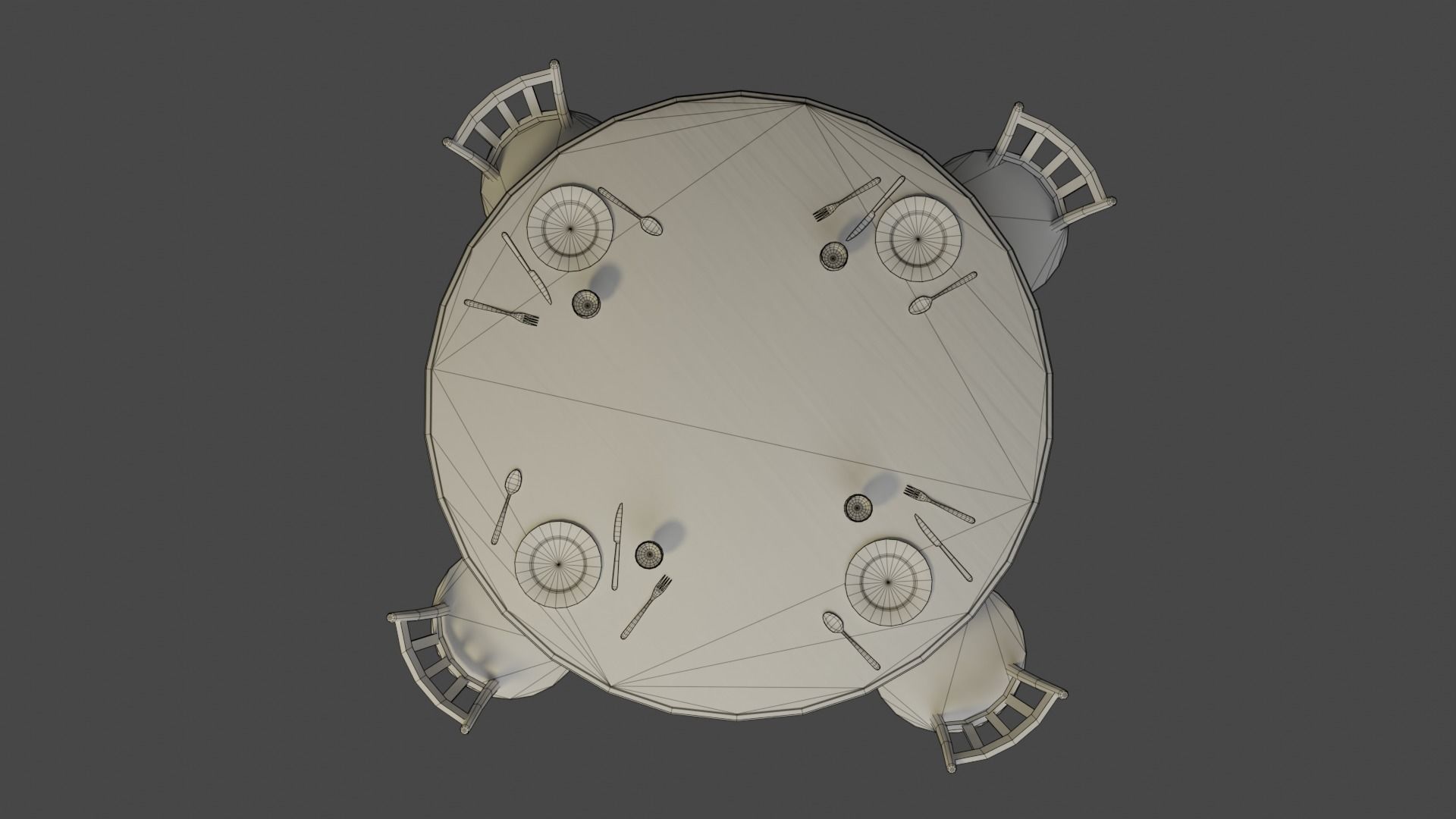 Round Table and Chairs for Game Low-poly 3D model_8