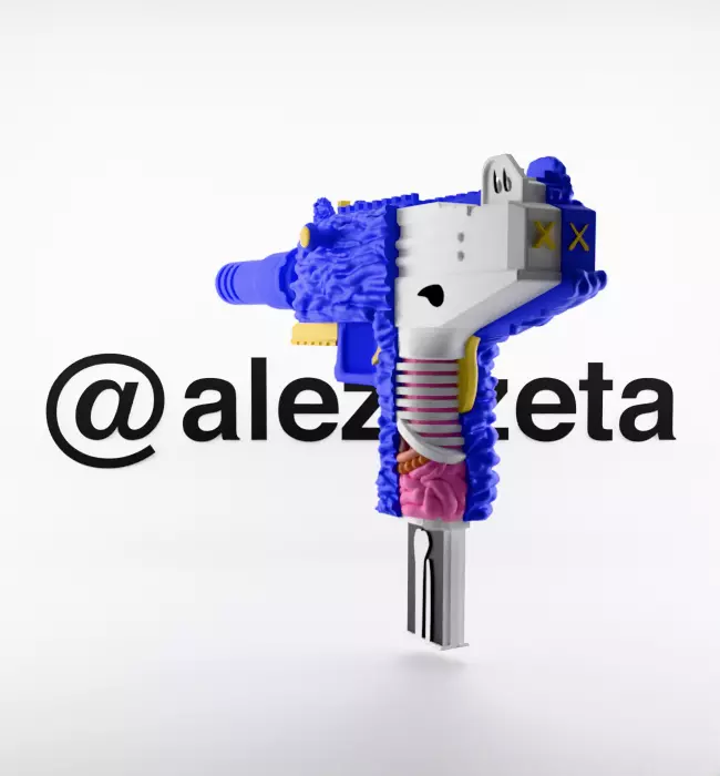 Kaws Uzi BFF Half Flayed Open Textured Low-poly 3D model_21