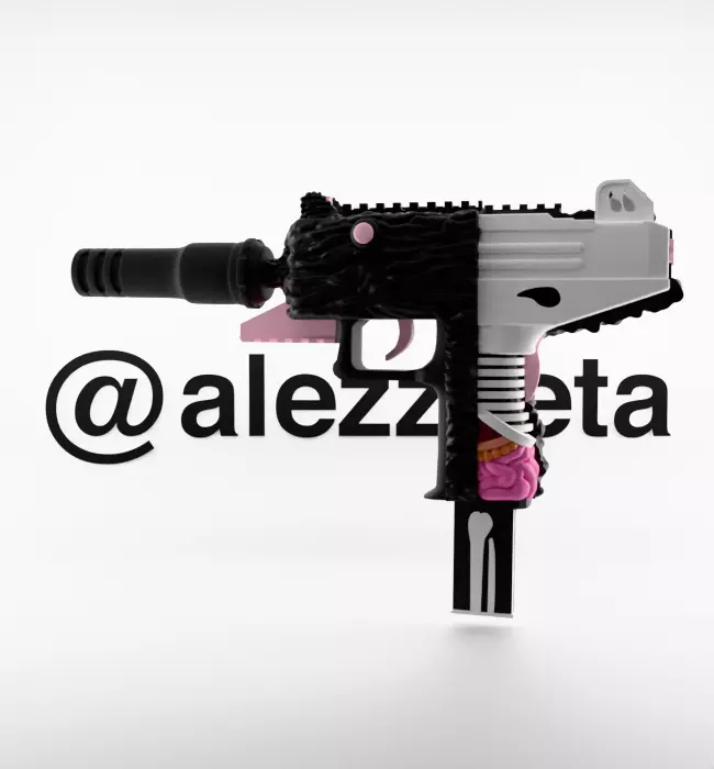 Kaws Uzi BFF Half Flayed Open Textured Low-poly 3D model_26