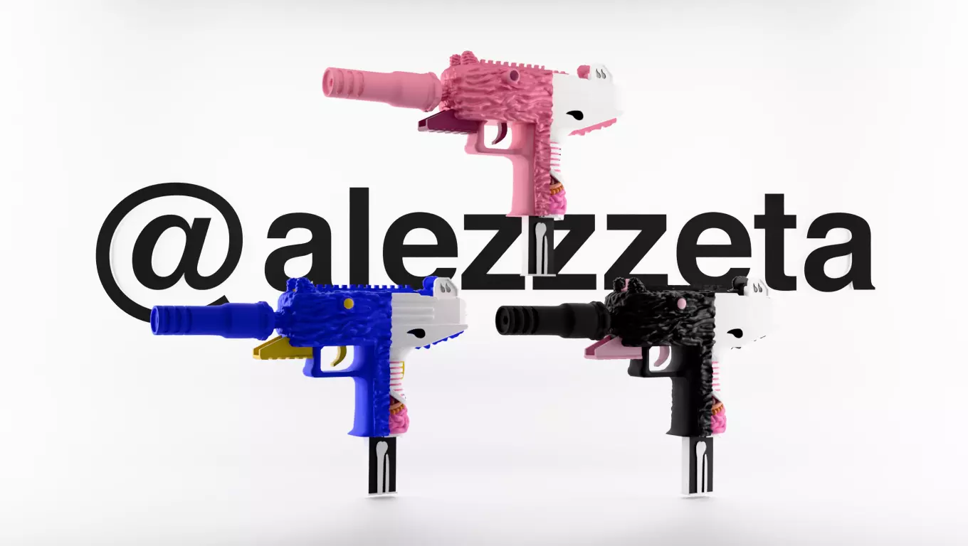 Kaws Uzi BFF Half Flayed Open Textured Low-poly 3D model_1