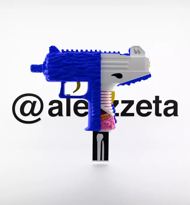 Kaws Uzi BFF Half Flayed Open Textured Low-poly 3D model_2