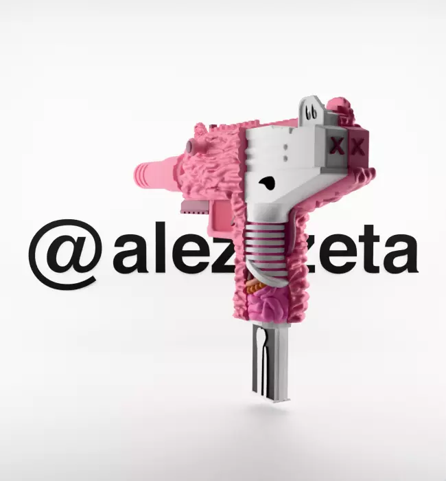 Kaws Uzi BFF Half Flayed Open Textured Low-poly 3D model_33