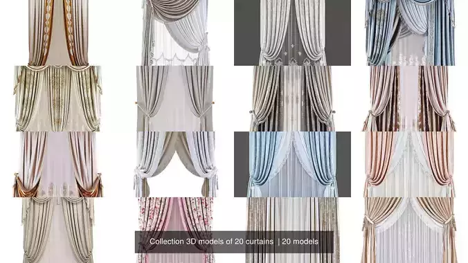 Collection 3D models of 20 curtains  