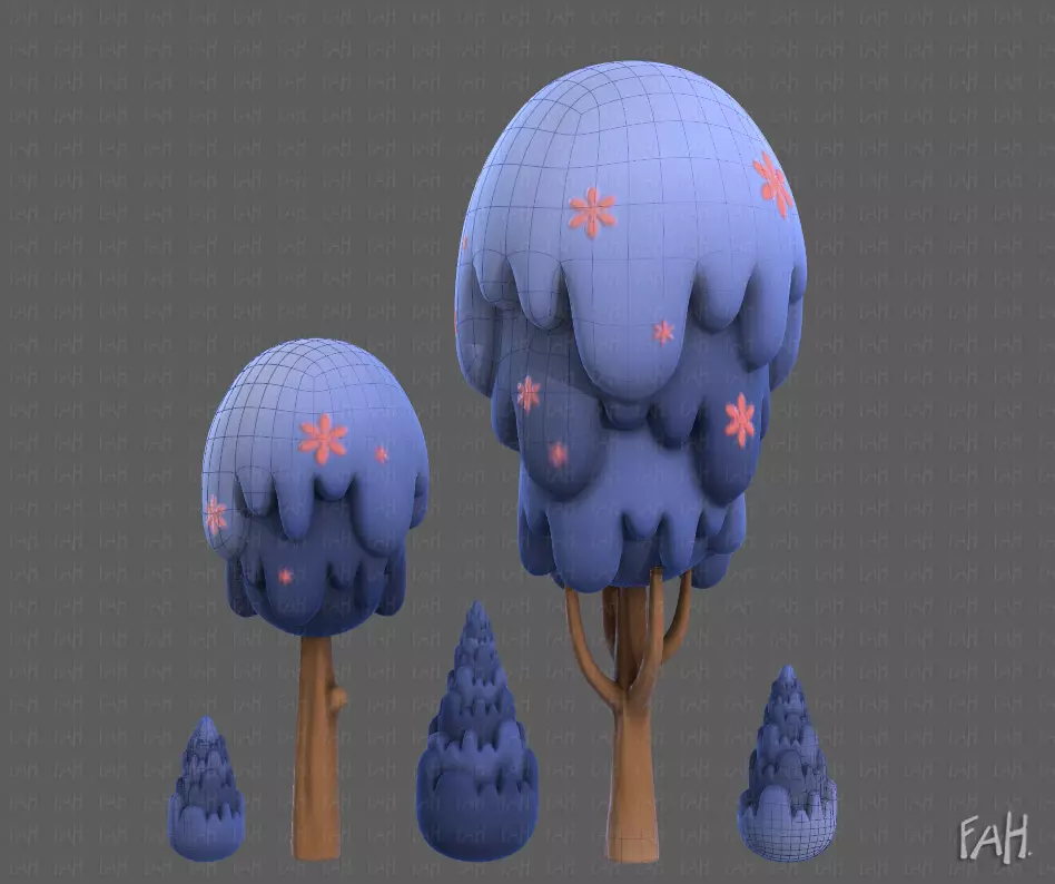 Trees Cartoon V24 Low-poly 3D model_0