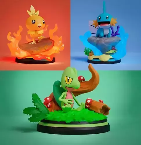 Pokemon - Treecko Mudkip and Torchic Figure Statues 3D print model Pokemon - Treecko Mudkip and Torchic Figure Statues 3D print model