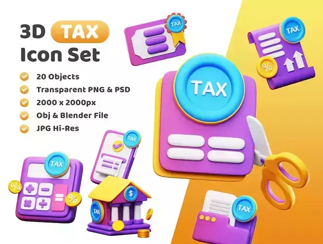 Tax Icon Pack 3D Model