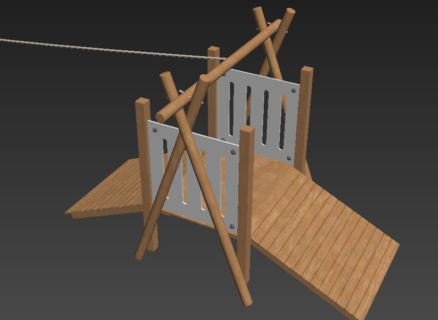 Children outdoor playground equipment wooden zip line 3D model_5