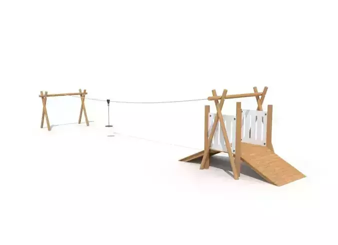 Children outdoor playground equipment wooden zip line 3D model