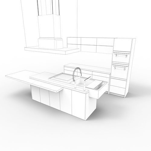 kitchen02 locker with three drawers 3D model 3